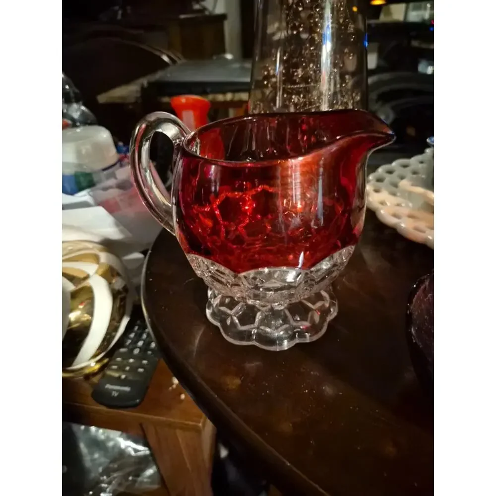 Vintage a ge EAPG Ruby Stained  Flashed Glass creamer  pitcher
